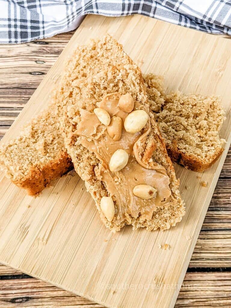 peanut butter bread on cutting board close up