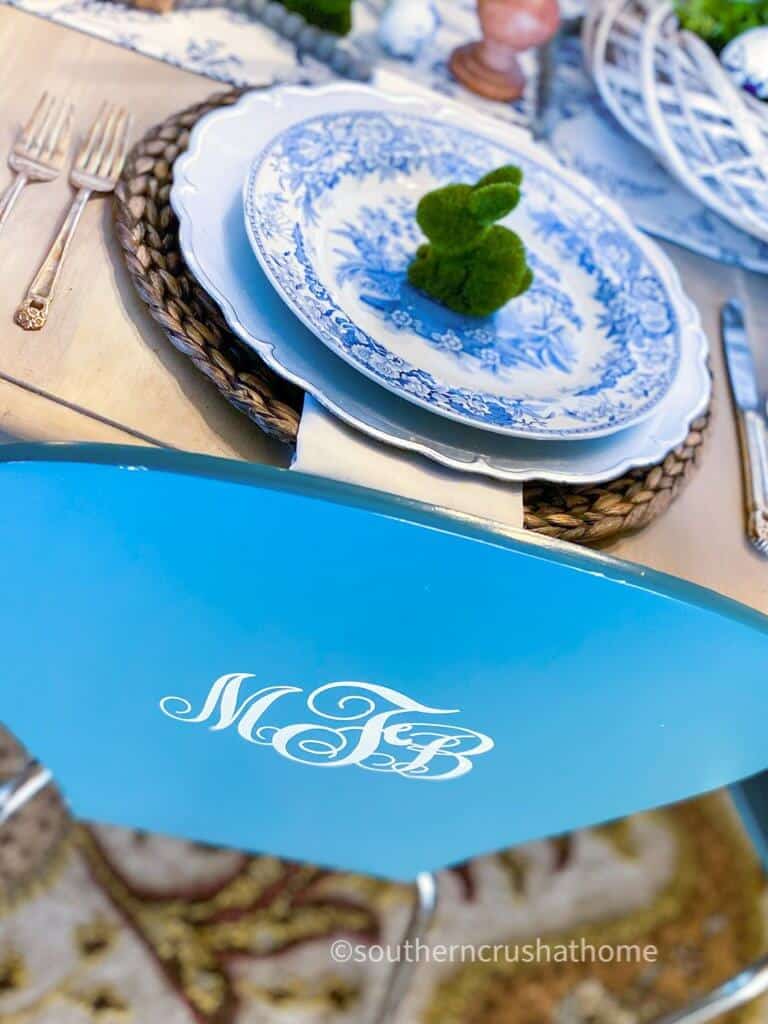 close up of Cricut monogram chair