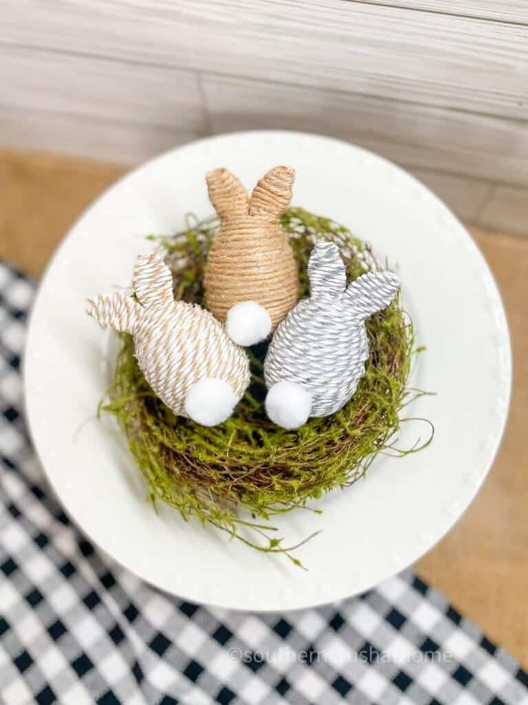 bunny Easter eggs wrapped in twine
