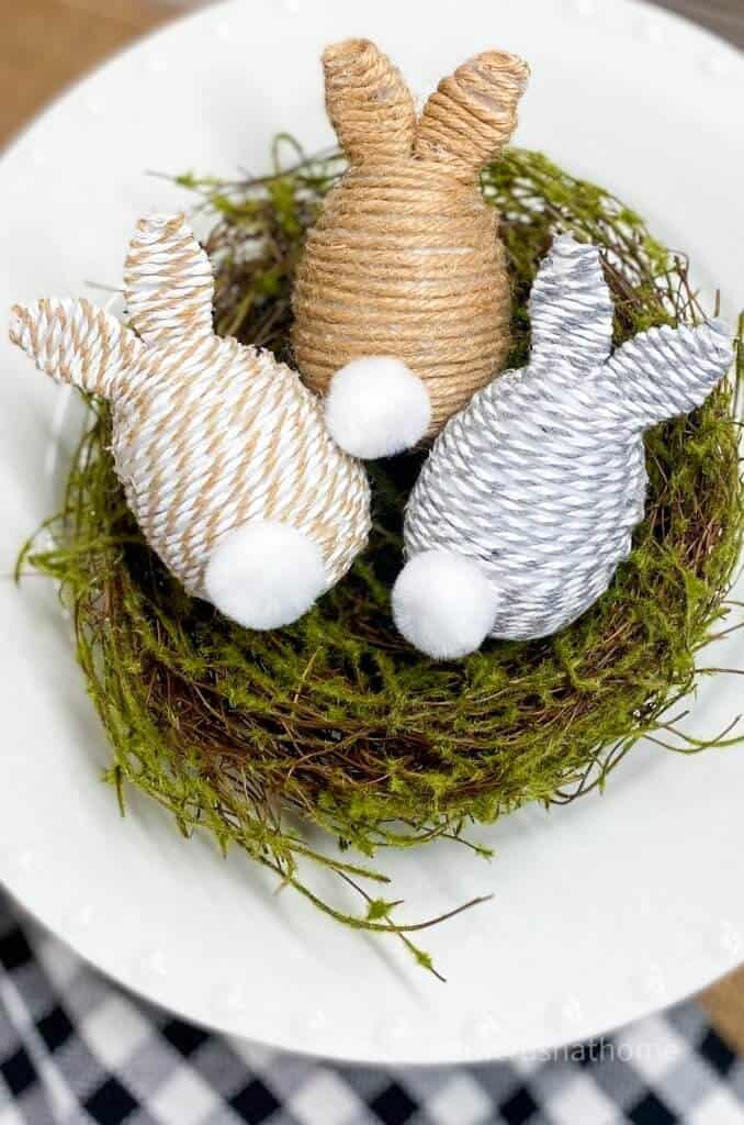 close up of bunny Easter eggs on nest