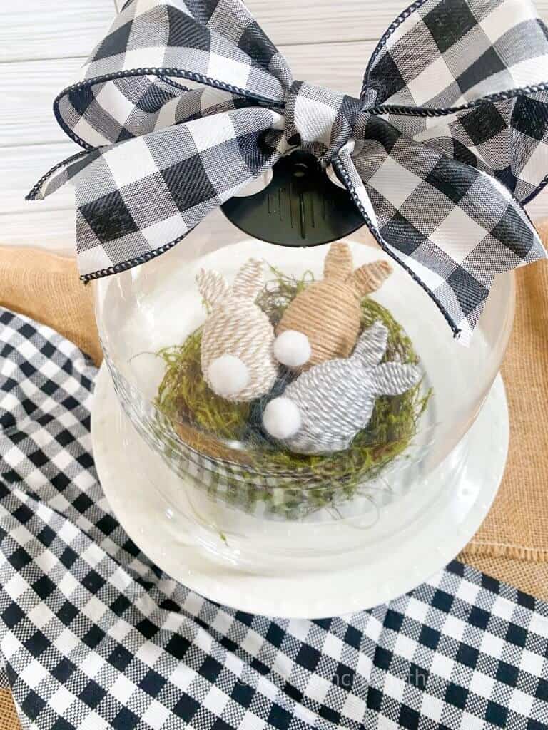 twine wrapped bunny eggs under cloche