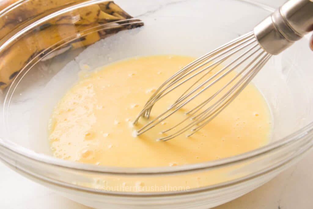 adding condensed milk to pudding