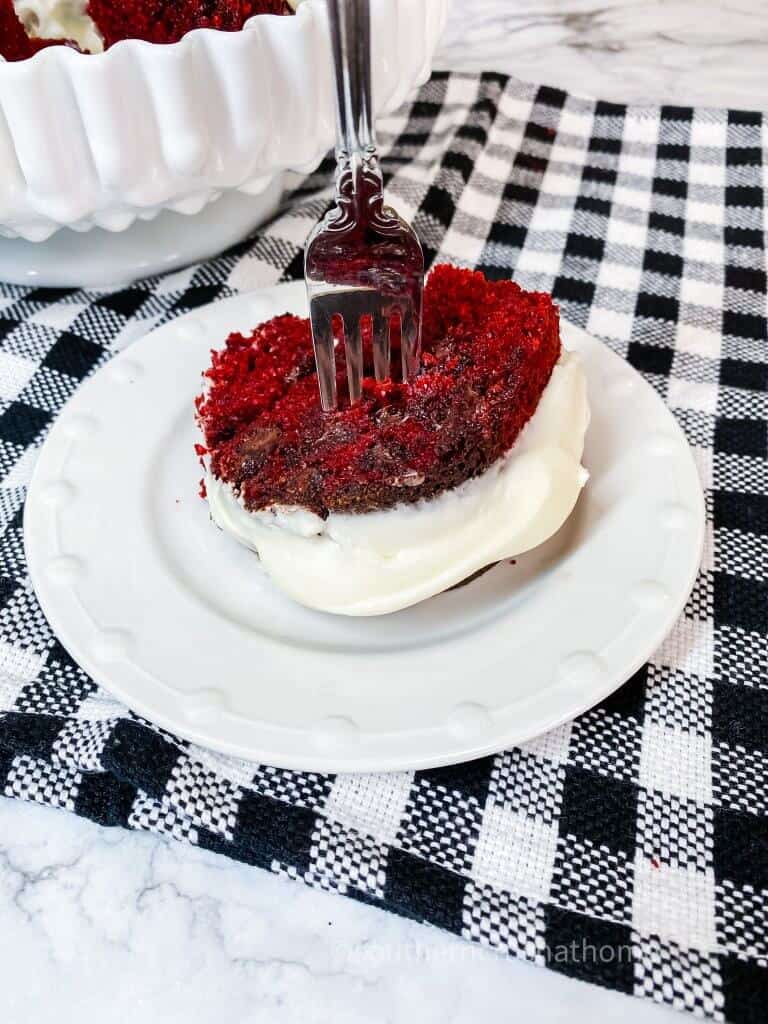 slice of red velvet bundt cake