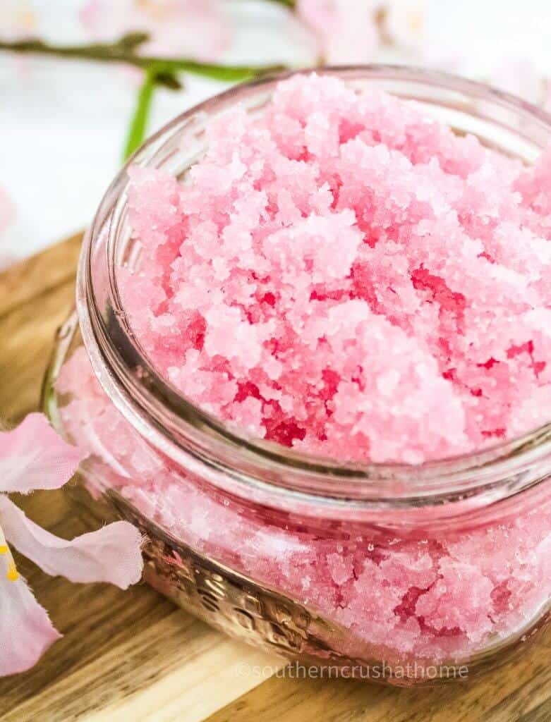 diy sugar scrub in glass container