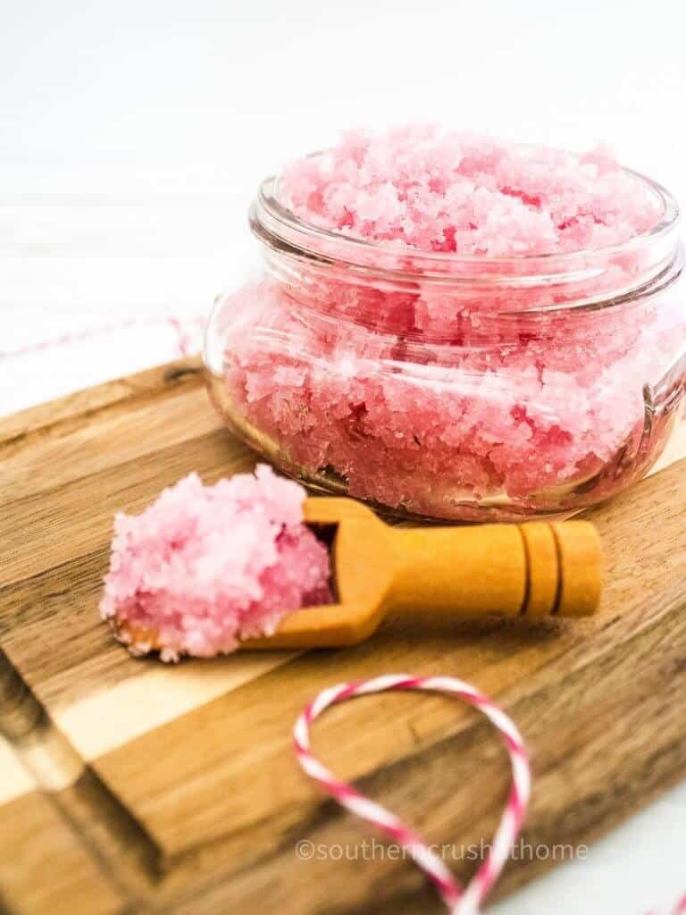 diy sugar scrub on cutting board