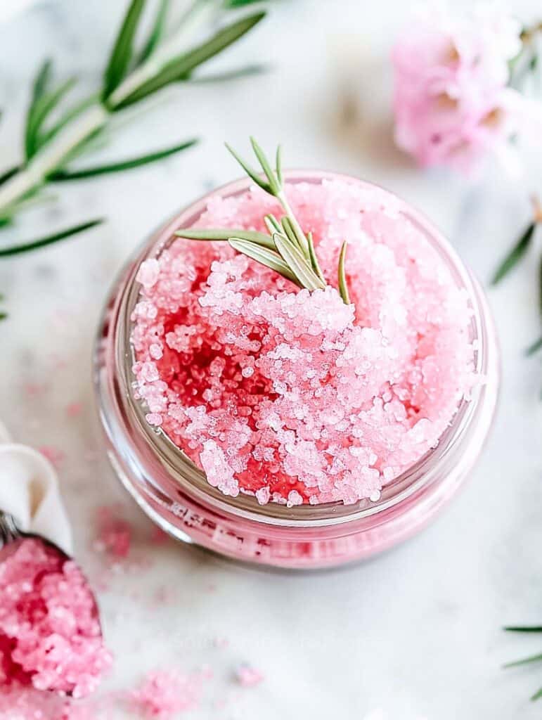jar of pink sugar scrub