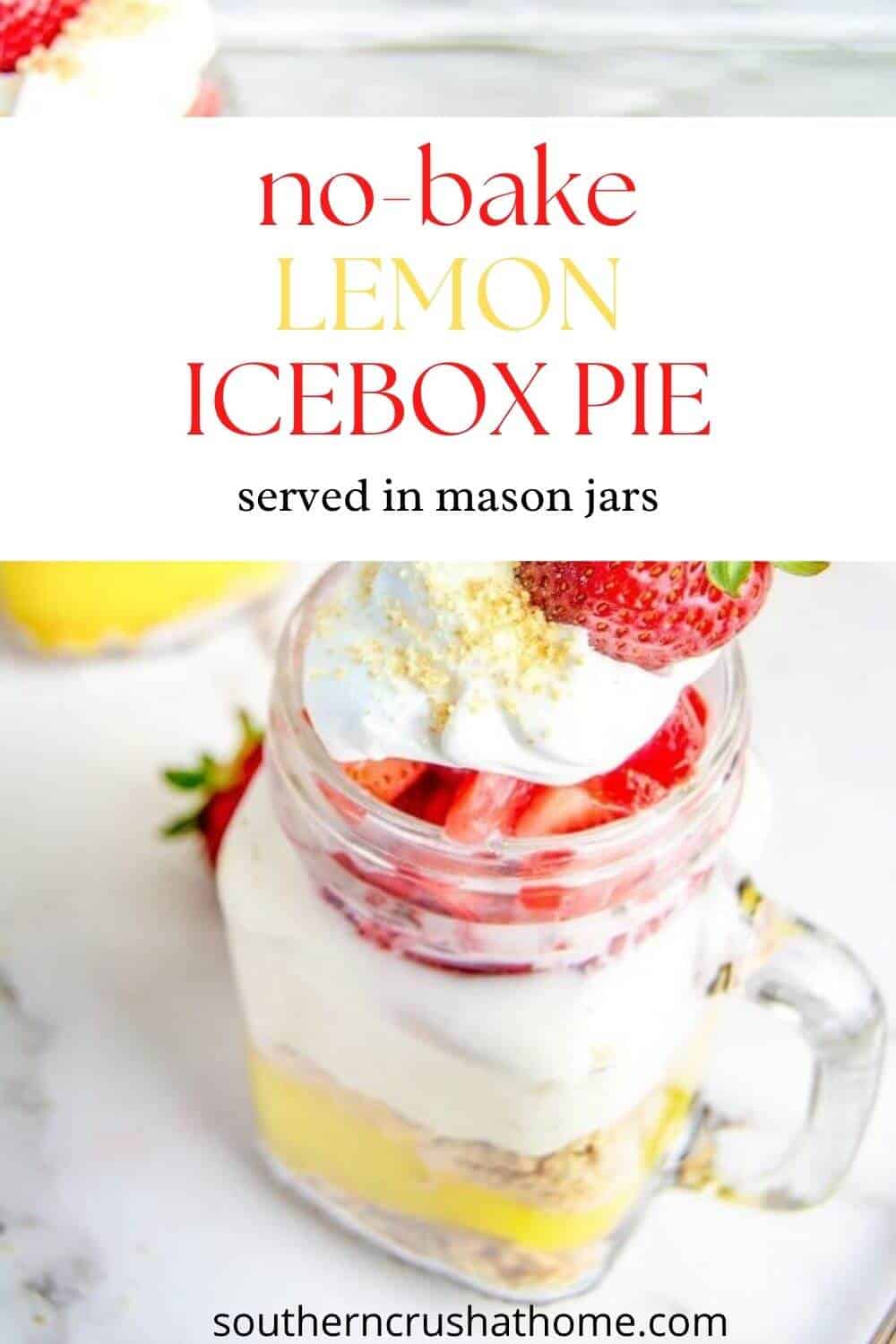 lemon icebox pies in mason jars pin image with text
