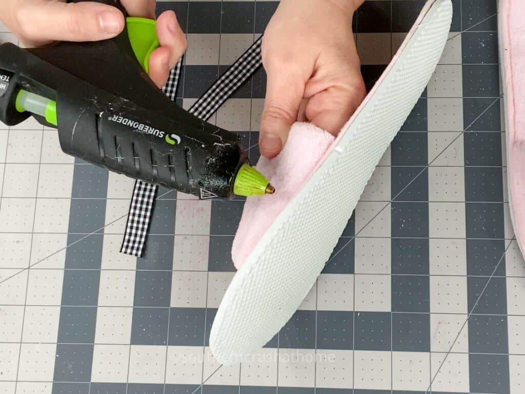 gluing ribbon to slippers