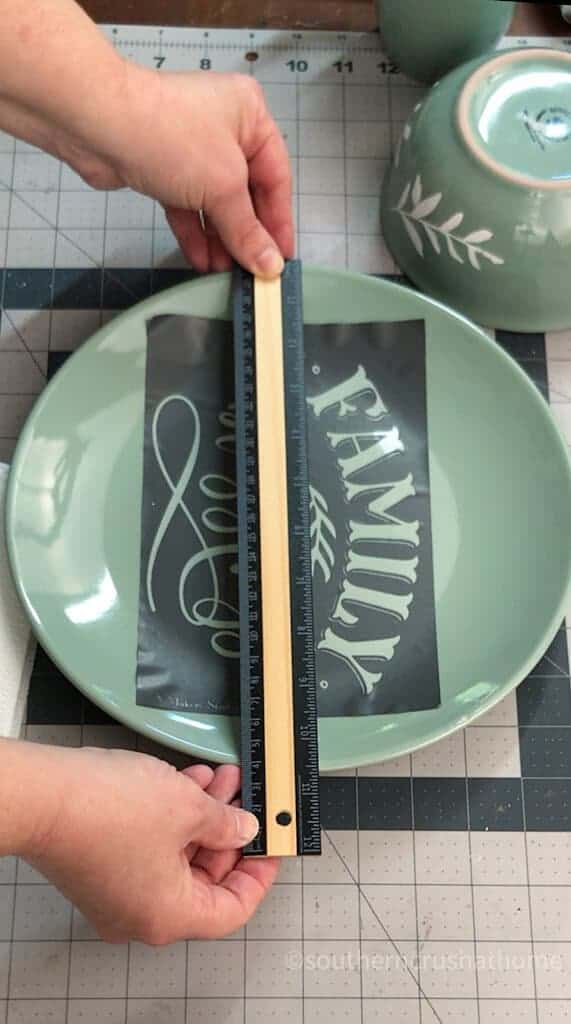 Stencil on ceramic plate