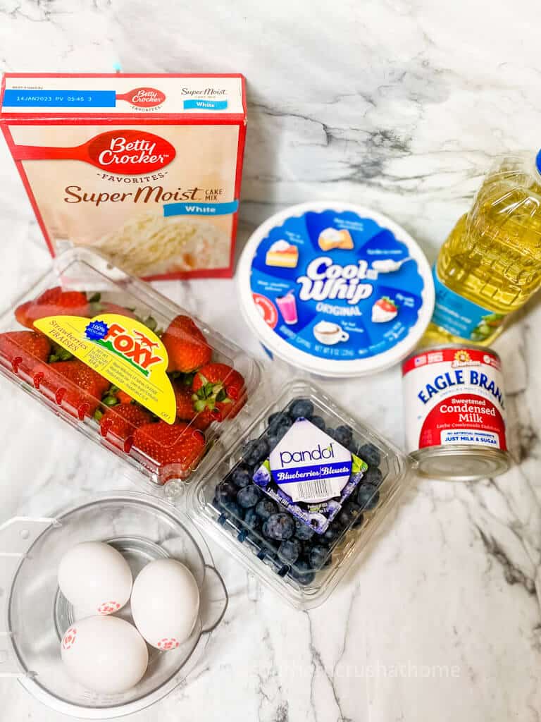 ingredients for fresh fruit poke cake