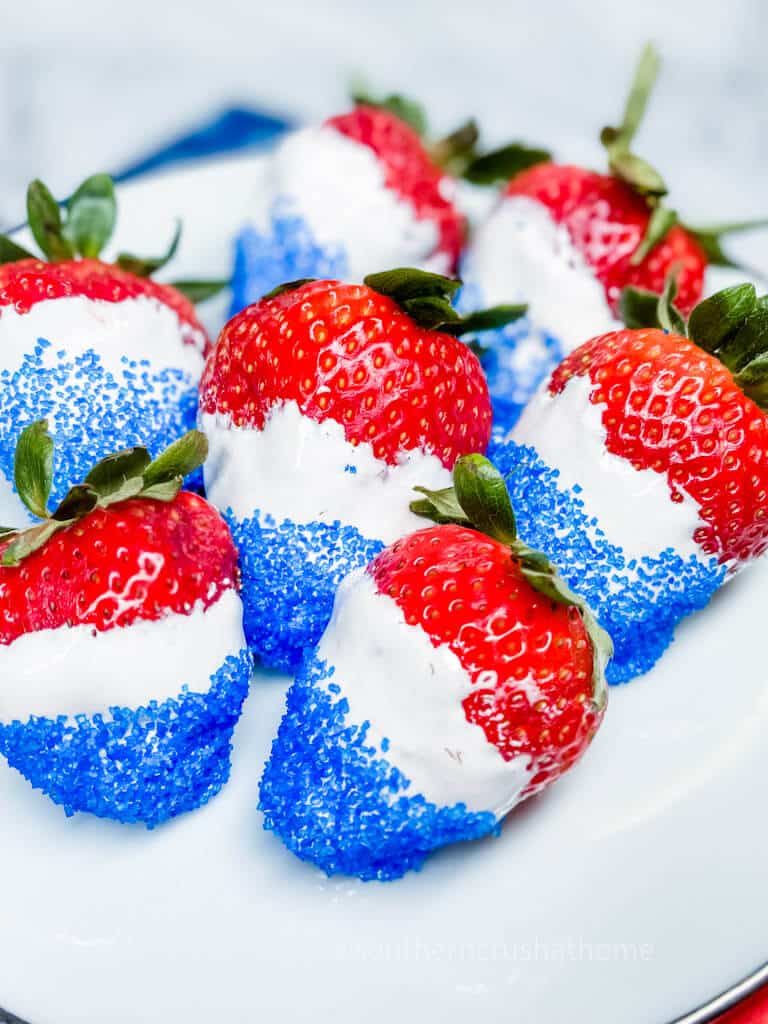 red white and blue strawberries up close