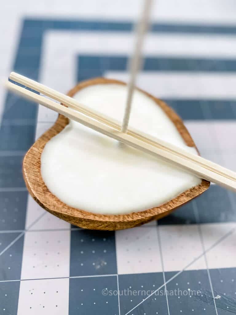 easy homemade candle in heart dough bowl with chopsticks