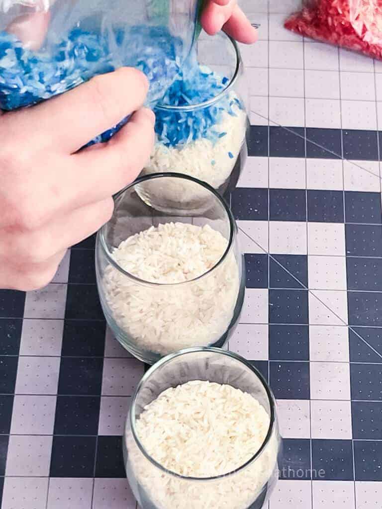 adding third layer of blue rice 