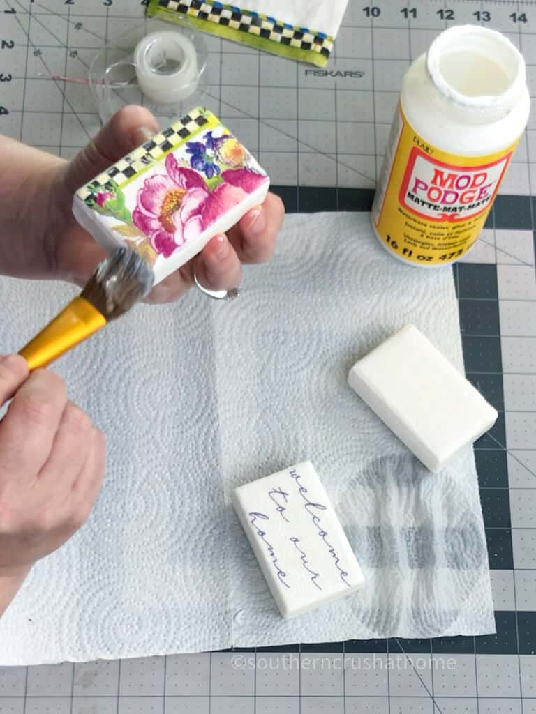 decoupage napkins on soap