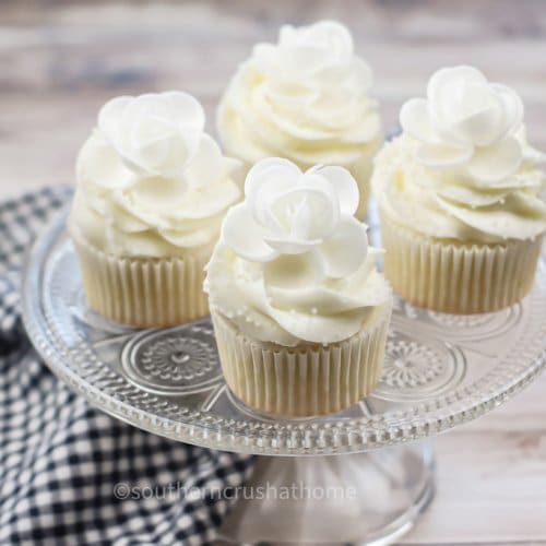 wedding cake cupcakes on stand