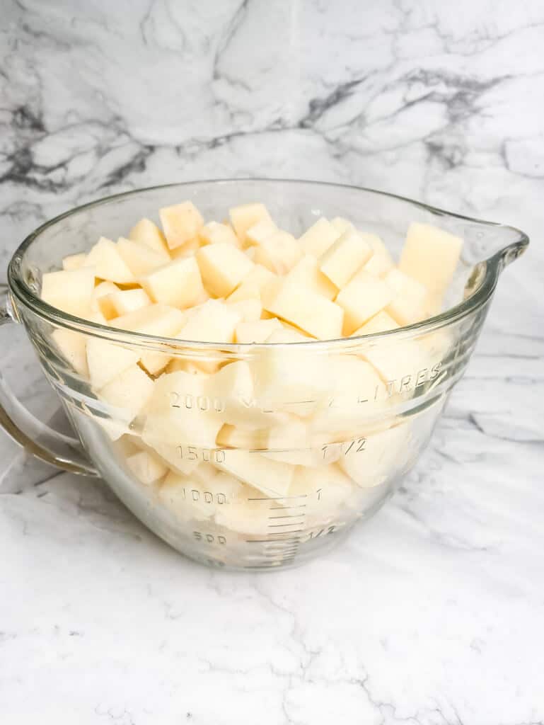 peeled potatoes in fridge