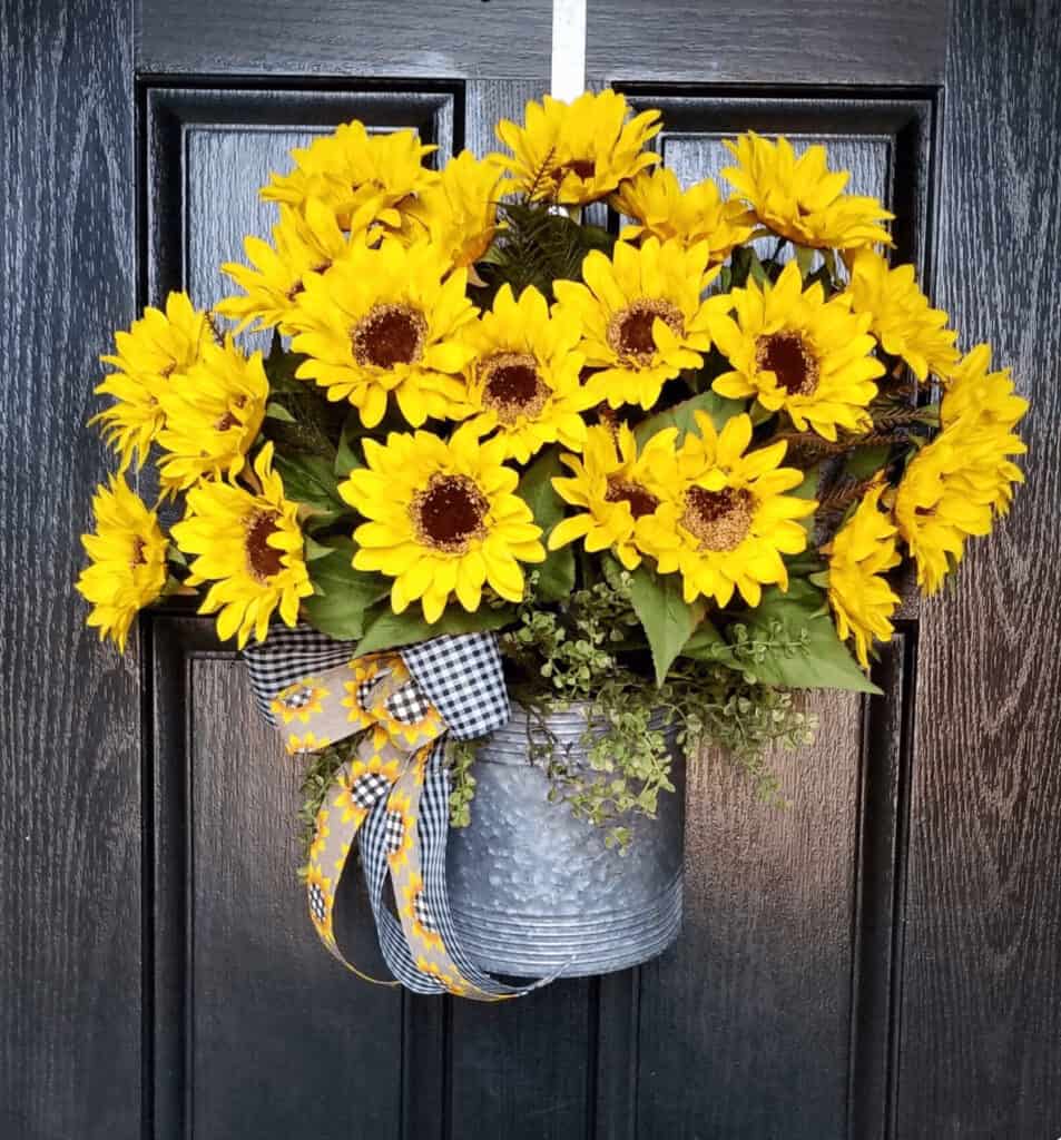 Sunflower Galvanized Pot Wreath
