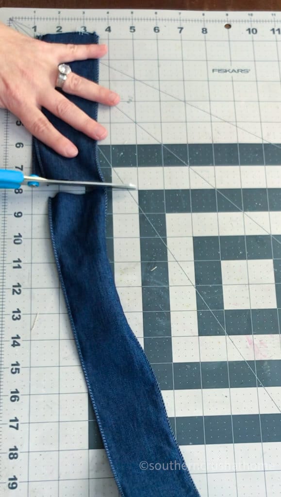 cutting denim for wreath