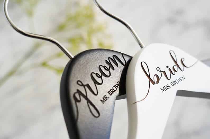 bride and groom coat hangers