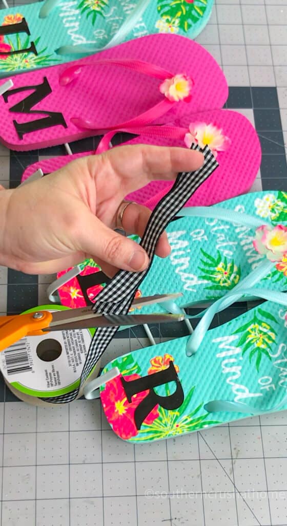 gluing ribbon to flip flops