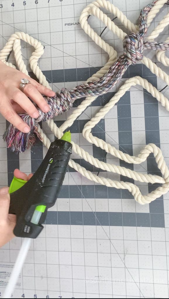 gluing rope to wreath