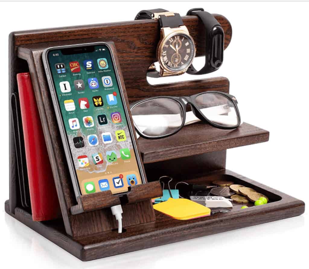 wooden valet for iphone