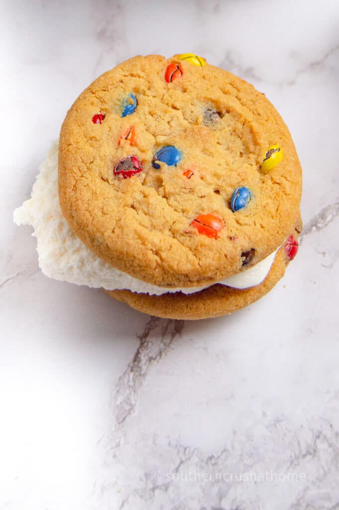 ice cream between m&m cookies