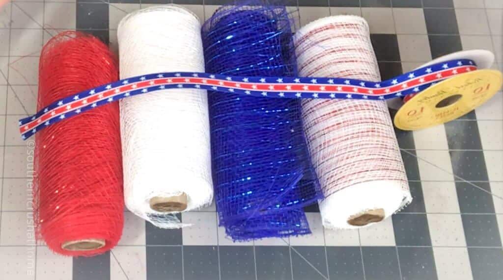 red white and blue mesh ribbons