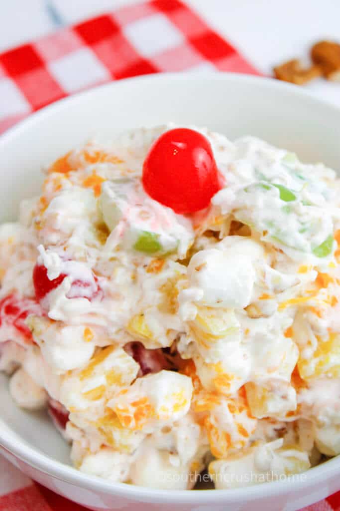 closeup of ambrosia salad