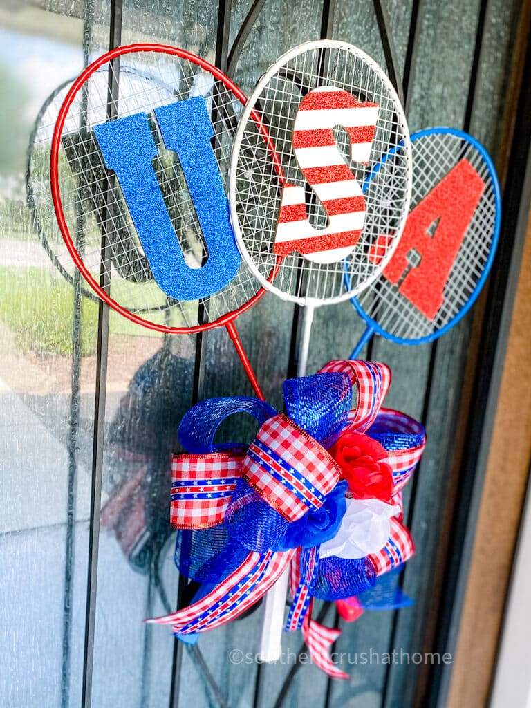 summer USA wreath hanging on front door