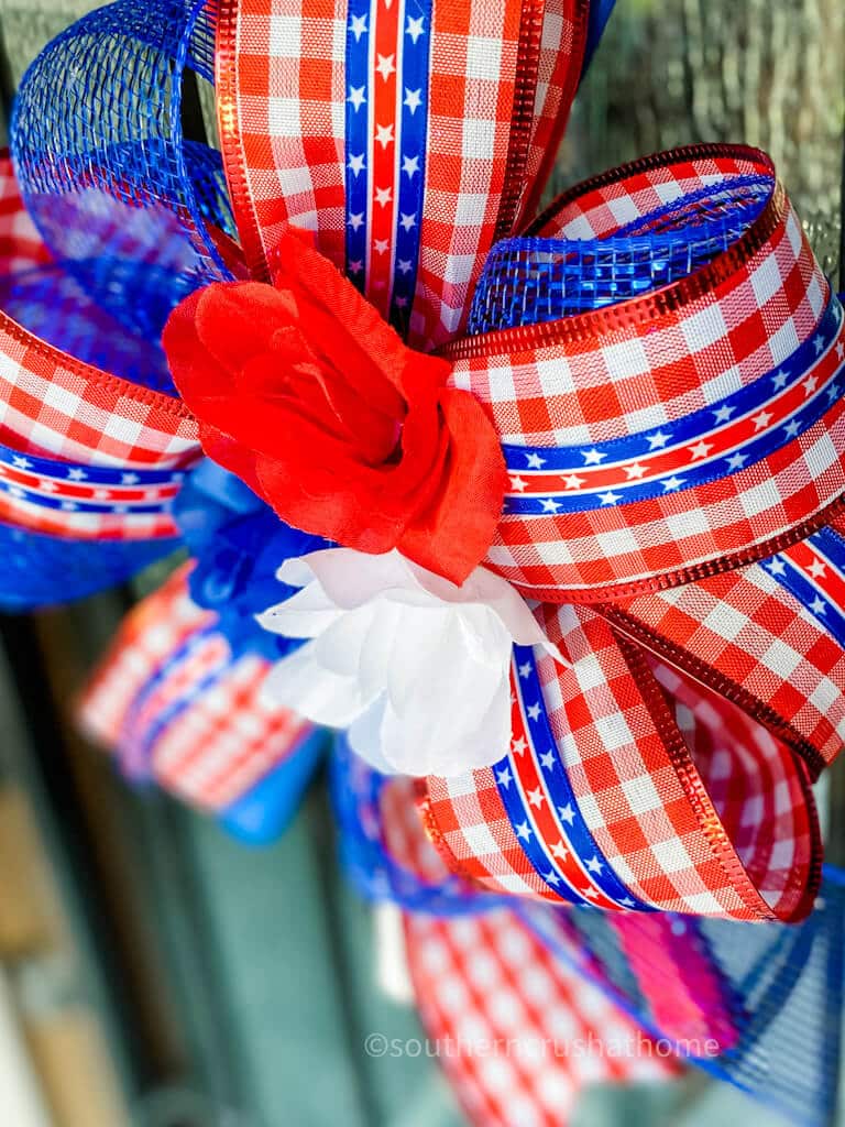 close up view of patriotic bow