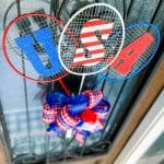 angle view of badminton rackets summer wreath