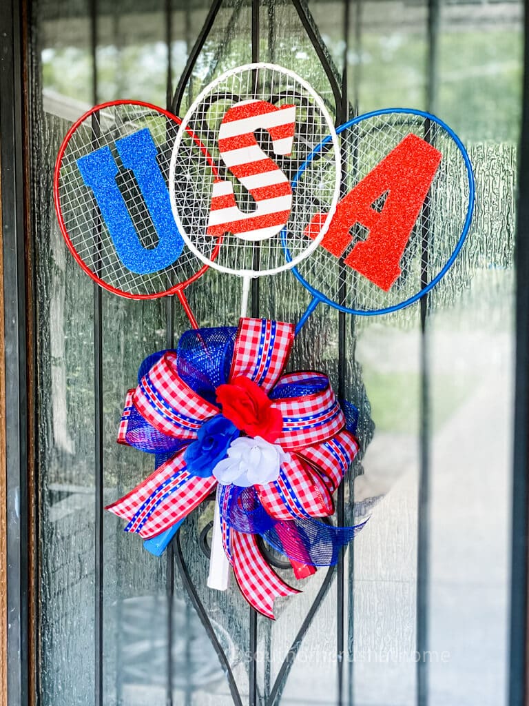 badminton rackets summer wreath on front door