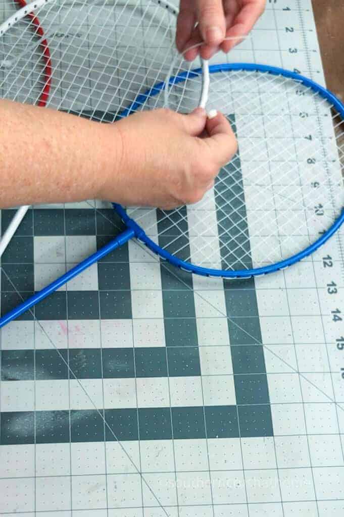 using zip tie to connect badminton rackets