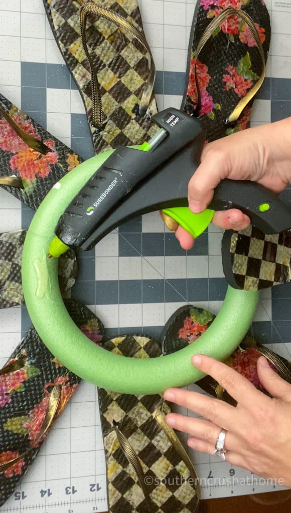 gluing flip flops to wreath base