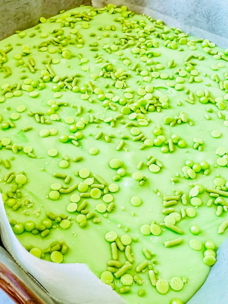 green sprinkle on green fudge