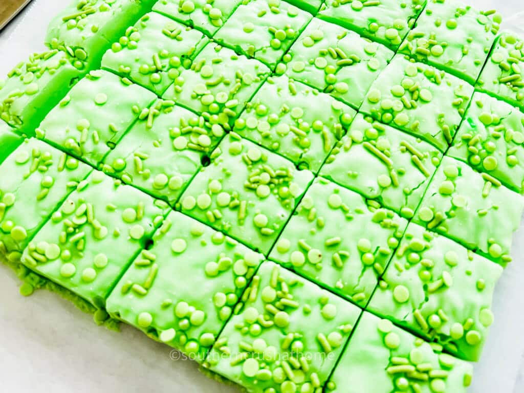 scored green fudge cut into squares