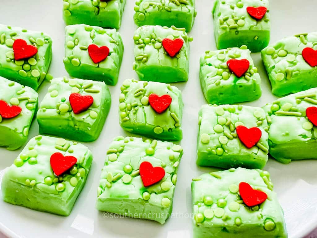 squares of Grinch fudge