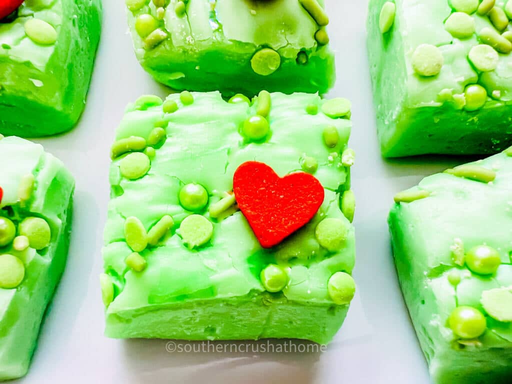 close up of finished Grinch fudge