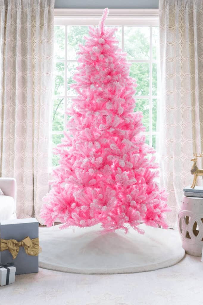 6.5' DUCHESS PINK FLOCK ARTIFICIAL CHRISTMAS TREE WITH 500 WARM WHITE LED LIGHTS