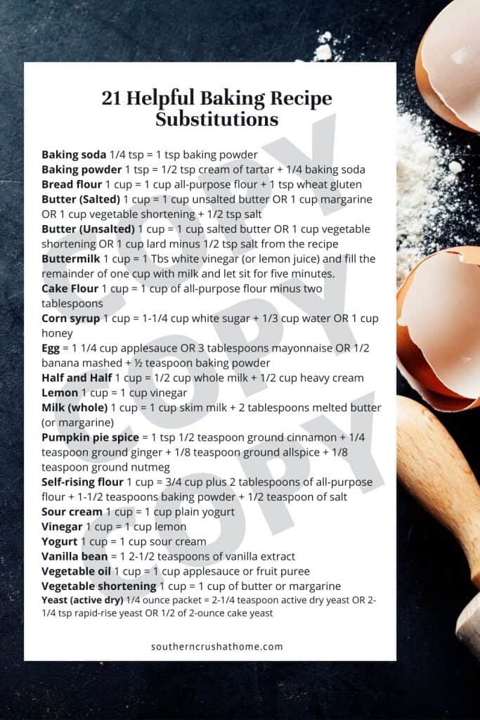 Baking Substitutions Cheatsheet Graphic