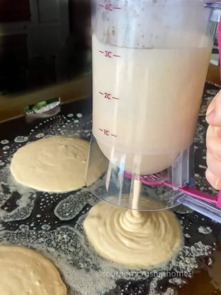 pancake batter dispenser on Blackstone griddle