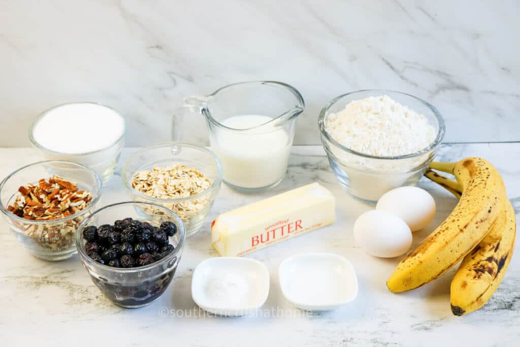 ingredients for blueberry banana bread