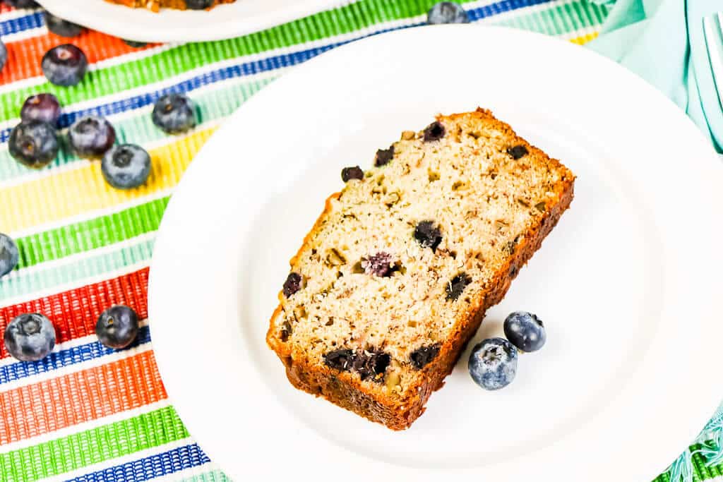 styled slice of blueberry banana bread