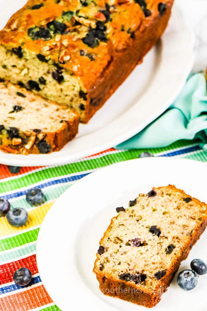 sliced blueberry banana bread