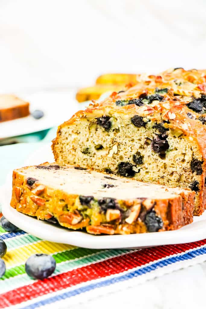 Blueberry banana bread loaf sliced