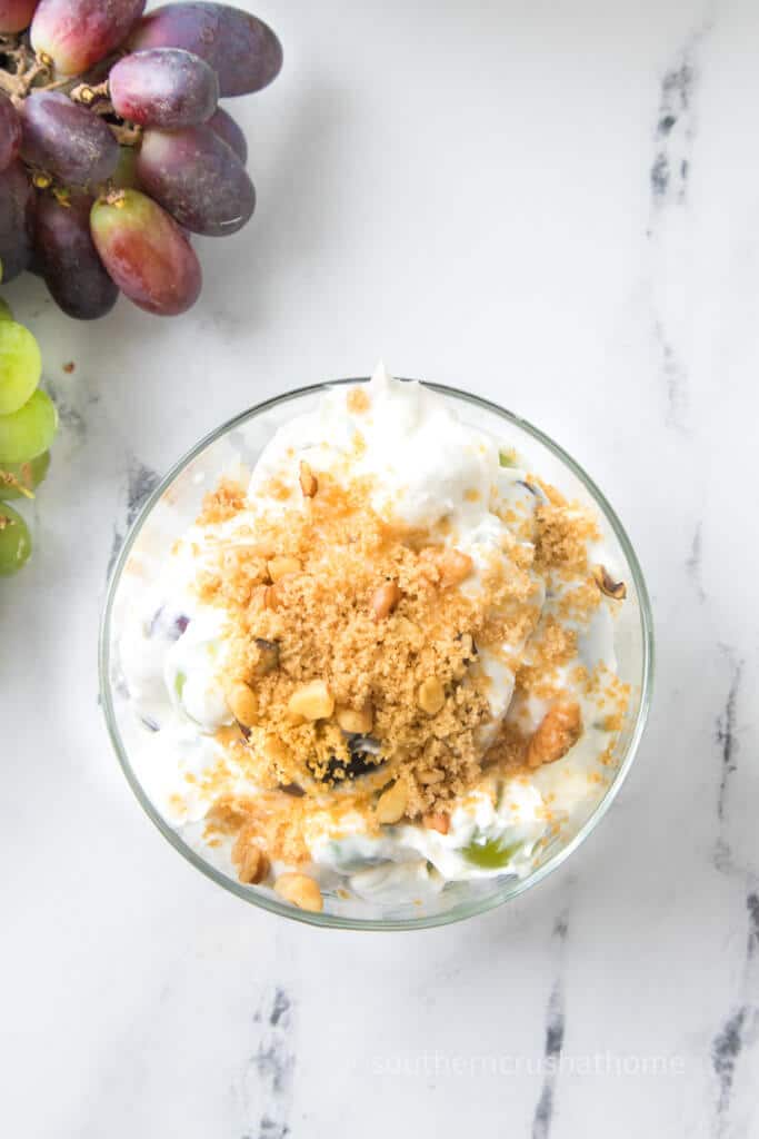 overhead view of grape salad