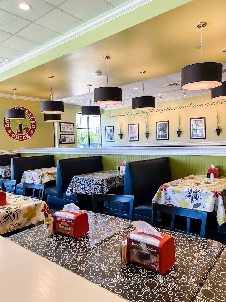 tables inside Chicken Salad Chick restaurant