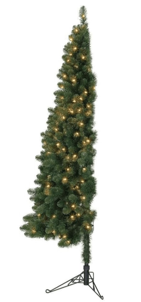 7ft Pre Lit Half Pine Christmas Tree with LED Lights