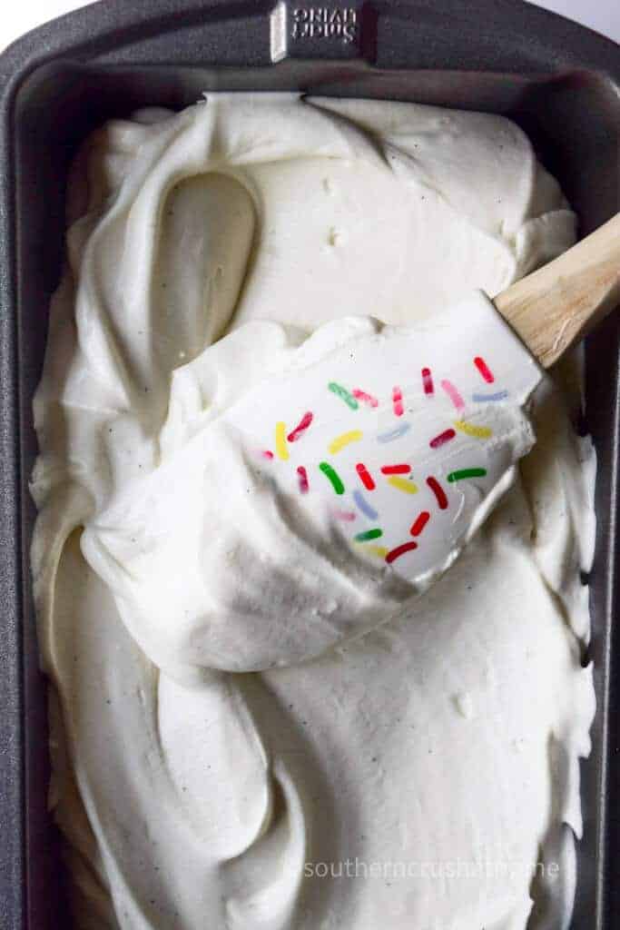 spreading homemade ice cream with a spatula